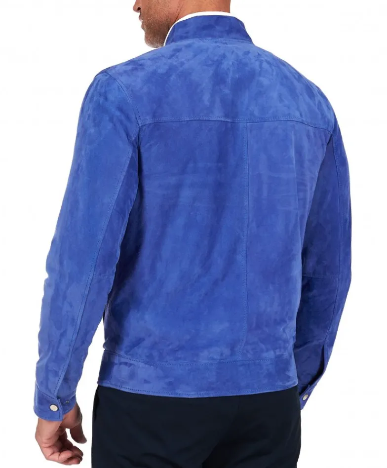 Uomo D'Arienzo Marlon - Giacca in pelle scamosciata blu cielo con cerniera