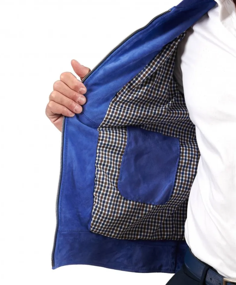 Uomo D'Arienzo Marlon - Giacca in pelle scamosciata blu cielo con cerniera