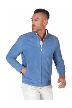 Uomo D'Arienzo Marlon - Giacca in pelle scamosciata blu denim con cerniera