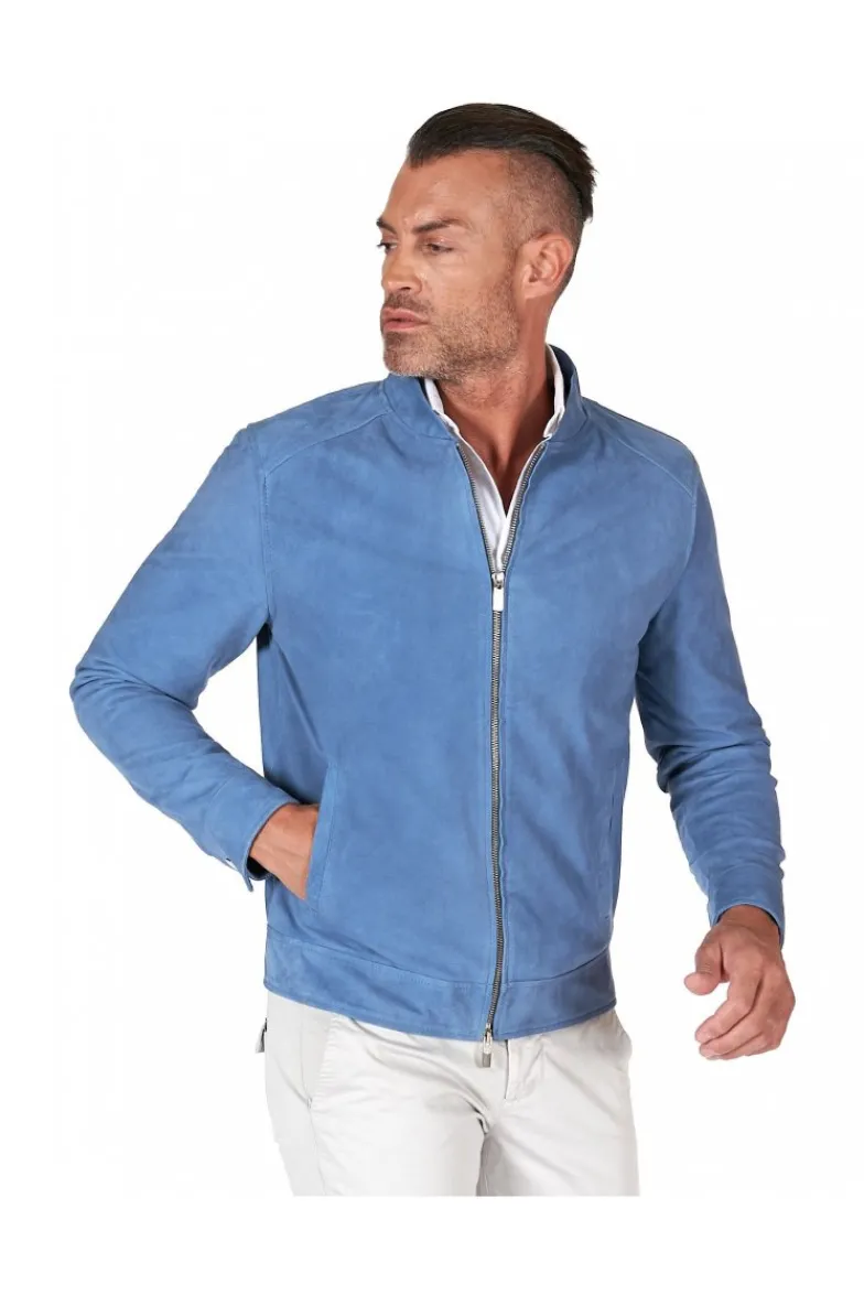 Uomo D'Arienzo Marlon - Giacca in pelle scamosciata blu denim con cerniera
