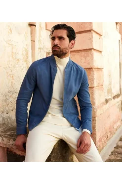 Uomo D'Arienzo Marlon - Giacca in pelle scamosciata blu denim con cerniera