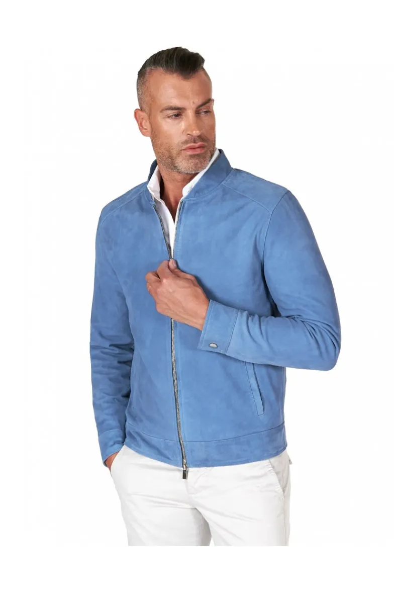 Uomo D'Arienzo Marlon - Giacca in pelle scamosciata blu denim con cerniera