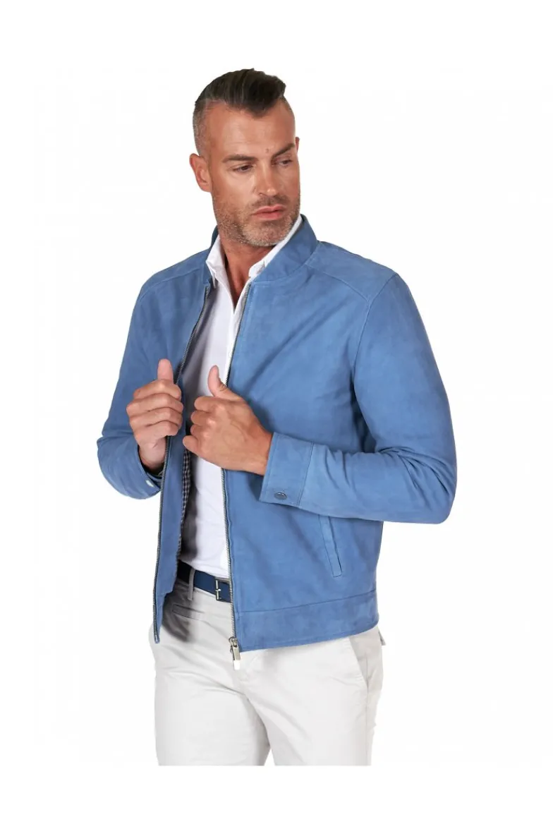 Uomo D'Arienzo Marlon - Giacca in pelle scamosciata blu denim con cerniera