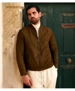 Uomo D'Arienzo Marlon - Giacca in pelle scamosciata colore verde khaki con cerniera