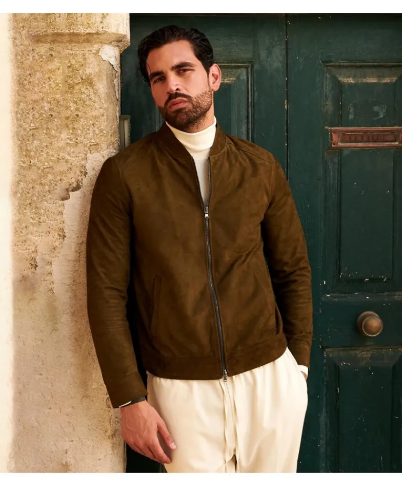 Uomo D'Arienzo Marlon - Giacca in pelle scamosciata colore verde khaki con cerniera