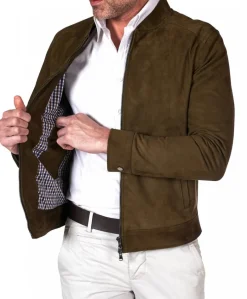 Uomo D'Arienzo Marlon - Giacca in pelle scamosciata colore verde khaki con cerniera