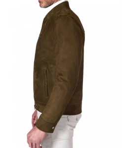 Uomo D'Arienzo Marlon - Giacca in pelle scamosciata colore verde khaki con cerniera