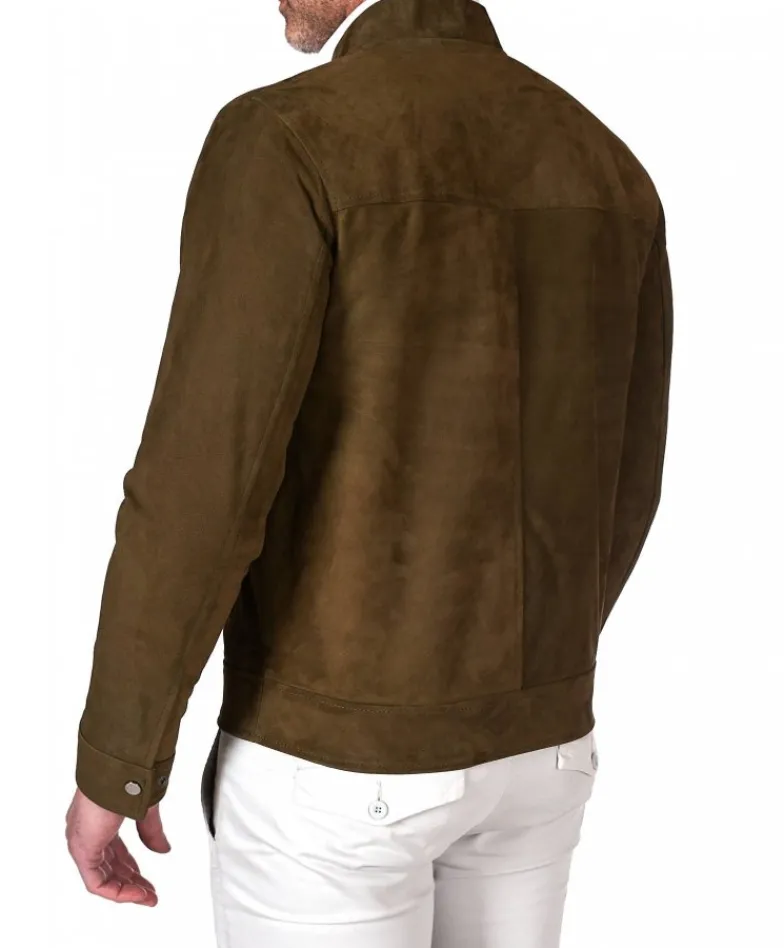 Uomo D'Arienzo Marlon - Giacca in pelle scamosciata colore verde khaki con cerniera