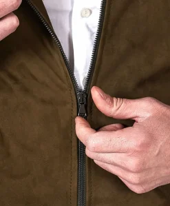 Uomo D'Arienzo Marlon - Giacca in pelle scamosciata colore verde khaki con cerniera