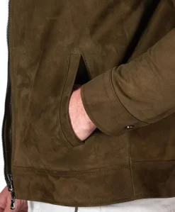 Uomo D'Arienzo Marlon - Giacca in pelle scamosciata colore verde khaki con cerniera