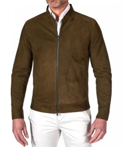 Uomo D'Arienzo Marlon - Giacca in pelle scamosciata colore verde khaki con cerniera