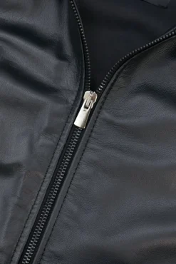 Uomo D'Arienzo Marlon Cam - Giacca in pelle nera nappa effetto liscio collo camicia