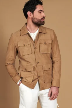 Uomo D'Arienzo Mason - Sahariana camoscio beige uomo con tasche applicate