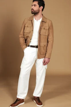 Uomo D'Arienzo Mason - Sahariana camoscio beige uomo con tasche applicate