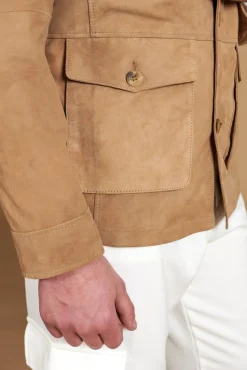 Uomo D'Arienzo Mason - Sahariana camoscio beige uomo con tasche applicate