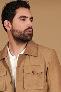 Uomo D'Arienzo Mason - Sahariana camoscio beige uomo con tasche applicate