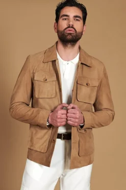 Uomo D'Arienzo Mason - Sahariana camoscio beige uomo con tasche applicate