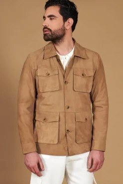 Uomo D'Arienzo Mason - Sahariana camoscio beige uomo con tasche applicate