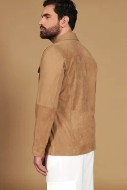 Uomo D'Arienzo Mason - Sahariana camoscio beige uomo con tasche applicate