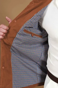 Uomo D'Arienzo Mason - Sahariana camoscio color cuoio uomo con tasche applicate