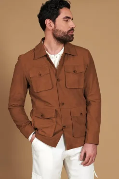 Uomo D'Arienzo Mason - Sahariana camoscio color cuoio uomo con tasche applicate