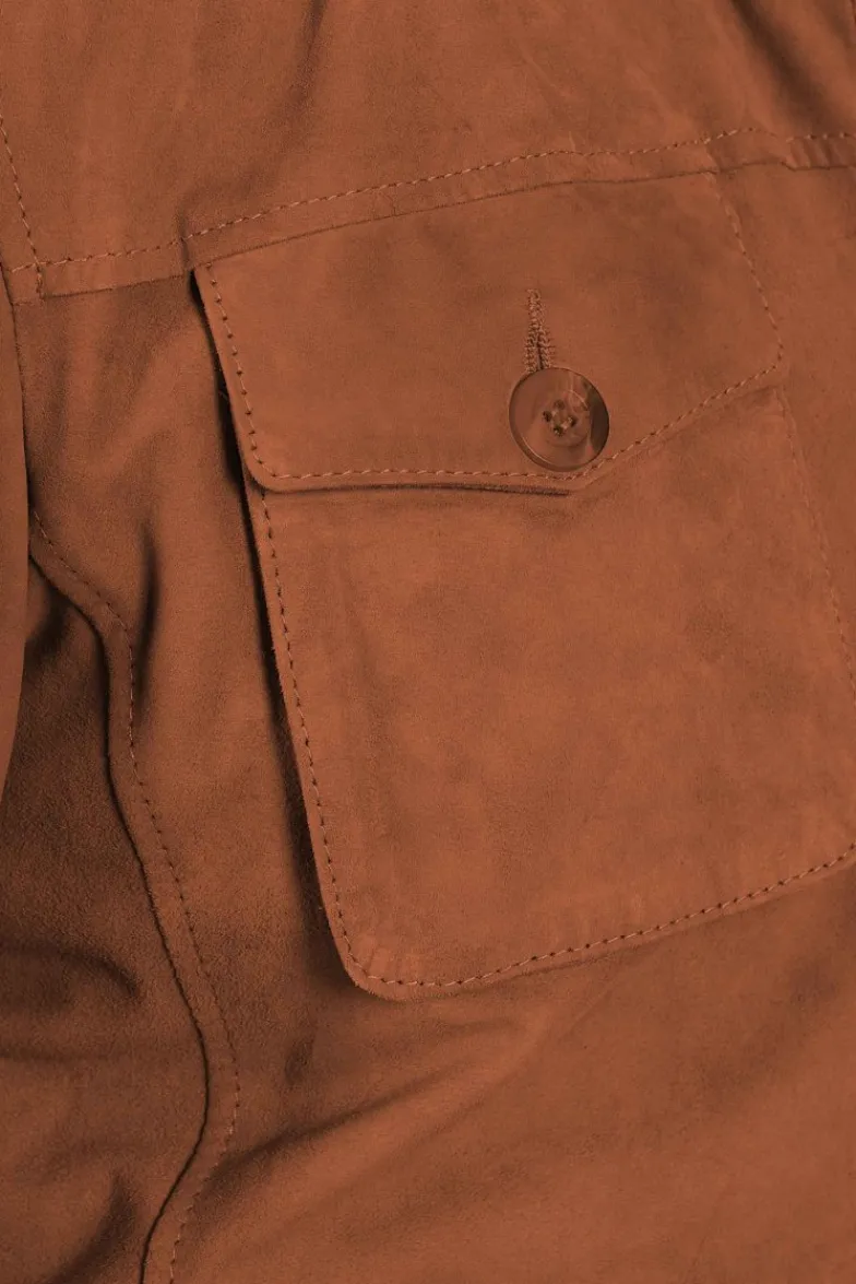 Uomo D'Arienzo Mason - Sahariana camoscio color cuoio uomo con tasche applicate