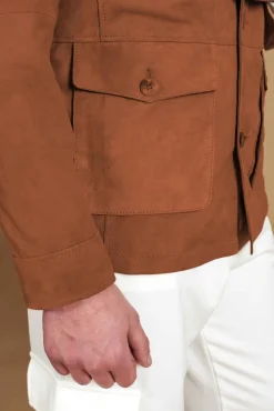 Uomo D'Arienzo Mason - Sahariana camoscio color cuoio uomo con tasche applicate