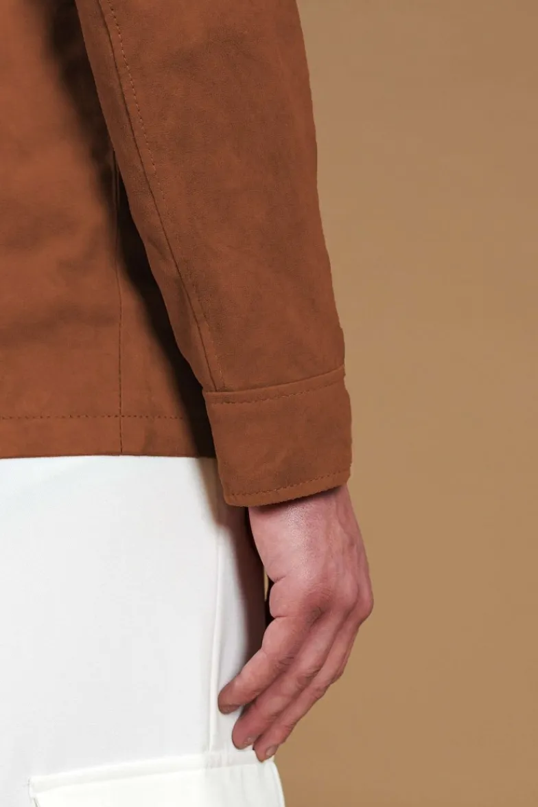 Uomo D'Arienzo Mason - Sahariana camoscio color cuoio uomo con tasche applicate