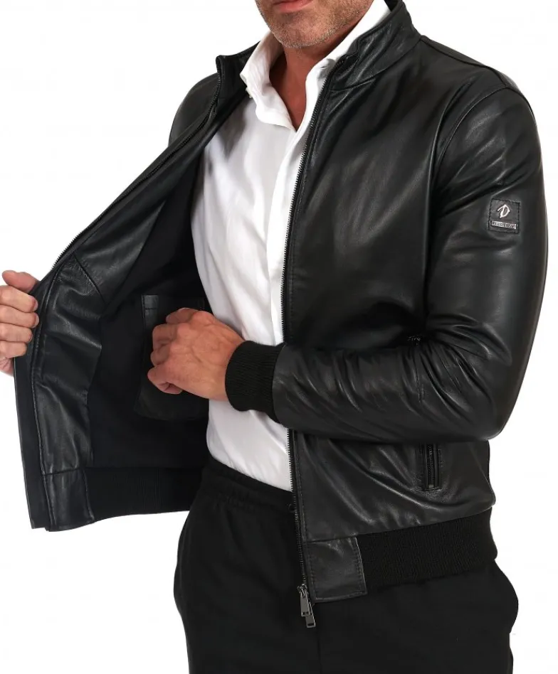 Uomo D'Arienzo Maxim - Giubbotto Bomber in pelle nera nappa effetto liscio