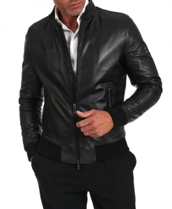 Uomo D'Arienzo Maxim - Giubbotto Bomber in pelle nera nappa effetto liscio