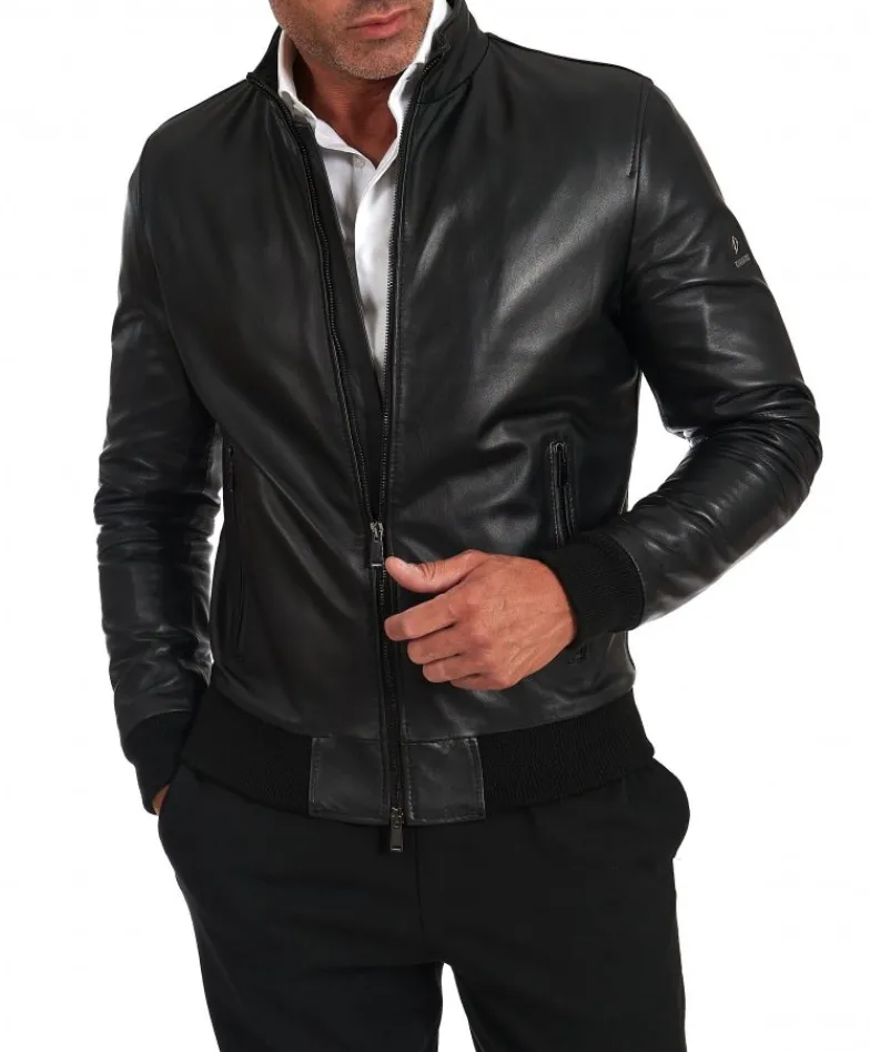 Uomo D'Arienzo Maxim - Giubbotto Bomber in pelle nera nappa effetto liscio