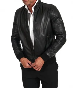 Uomo D'Arienzo Maxim - Giubbotto Bomber in pelle nera nappa effetto liscio