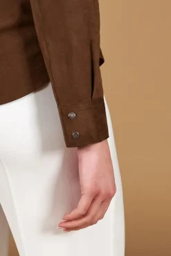 Donna D'Arienzo Megan - Camicia in pelle scamosciata colore fango con bottoni a pressione