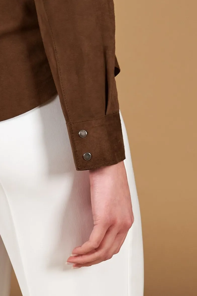 Donna D'Arienzo Megan - Camicia in pelle scamosciata colore fango con bottoni a pressione