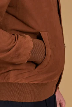 Uomo D'Arienzo Mike - Giacca bomber in pelle camoscio color cuoio collo camicia