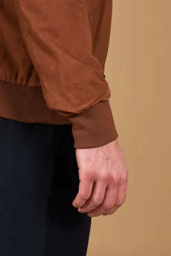 Uomo D'Arienzo Mike - Giacca bomber in pelle camoscio color cuoio collo camicia