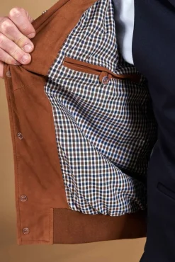 Uomo D'Arienzo Mike - Giacca bomber in pelle camoscio color cuoio collo camicia