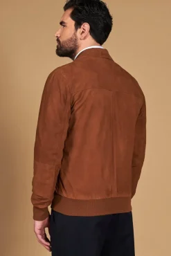 Uomo D'Arienzo Mike - Giacca bomber in pelle camoscio color cuoio collo camicia
