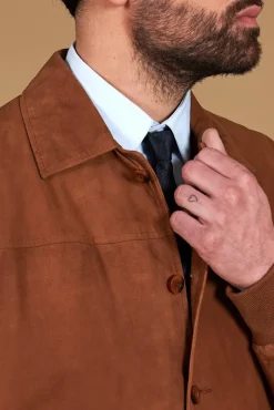 Uomo D'Arienzo Mike - Giacca bomber in pelle camoscio color cuoio collo camicia