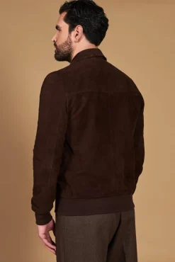 Uomo D'Arienzo Mike - Giacca bomber in pelle camoscio testa di moro collo camicia