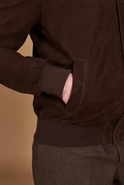Uomo D'Arienzo Mike - Giacca bomber in pelle camoscio testa di moro collo camicia