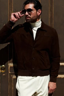 Uomo D'Arienzo Mike - Giacca bomber in pelle camoscio testa di moro collo camicia