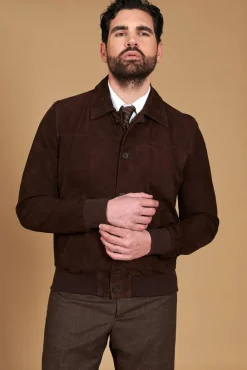Uomo D'Arienzo Mike - Giacca bomber in pelle camoscio testa di moro collo camicia