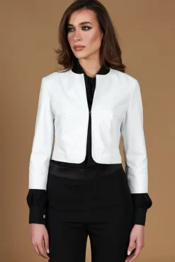 Donna D'Arienzo Miss - Giacca corta bolero in pelle bianca girocollo nappa effetto liscio