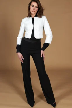 Donna D'Arienzo Miss - Giacca corta bolero in pelle bianca girocollo nappa effetto liscio