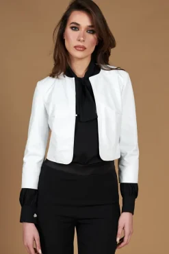 Donna D'Arienzo Miss - Giacca corta bolero in pelle bianca girocollo nappa effetto liscio