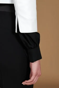 Donna D'Arienzo Miss - Giacca corta bolero in pelle bianca girocollo nappa effetto liscio