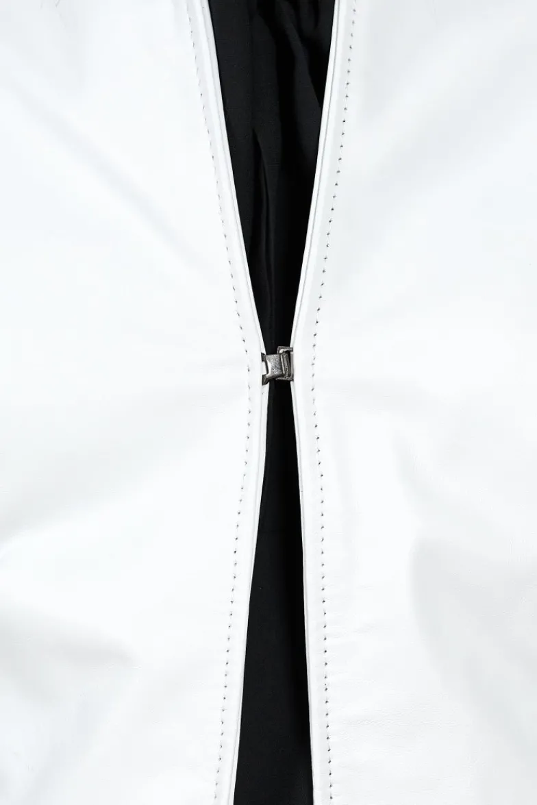 Donna D'Arienzo Miss - Giacca corta bolero in pelle bianca girocollo nappa effetto liscio