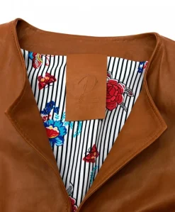 Donna D'Arienzo Miss - Giacca corta bolero in pelle cuoio girocollo effetto vintage