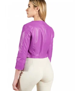 Donna D'Arienzo Miss - Giacca corta bolero in pelle naturale glicine girocollo